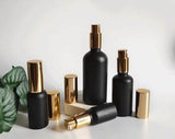 Pornhint 15~100ml Matte Black Glass Lotion Bottle Pump Bottle Empty Cosmetic Sample Containers for Emulsion Essence Massage Oil with Gold Pump Head