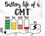 Battery Life of a CMT png svg dxf eps, Certified Medication Technician, Certified Massage Therapist, Certified Monitor Technician