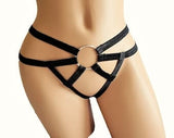 Pornhint BDSM Crotchless Panty Bondage O Ring Open Crotch Thong Strappy Harness Ring Cut Out Cage Lingerie Sexy Panties Black Underwear Fetish Erotic
