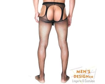 Black Open Back Sexy Fishnet Pantyhose for Men Sheer Mesh Gay Lingerie  Crotchless Gay Underwear Panties Sissy Male Fishnet Stockings | Pornhint
