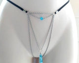 Pornhint Open G-string chain with drop Exciter Blue Chalcedony Stone, Crotchless Lingerie, Sexy Exotic Slave Intimate underwear, Adult BDSM sex toys