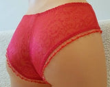 Red handmade,crotchless panties,lace thong,wedding,lace crotchless,shorts,lace panties,sexy lingerie woman,night thong,red flowers pattern