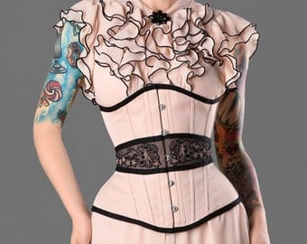 Retro gothic steel bones tightlacing waist training nude beige ecru sheer  mesh lace underbust corset | Pornhint
