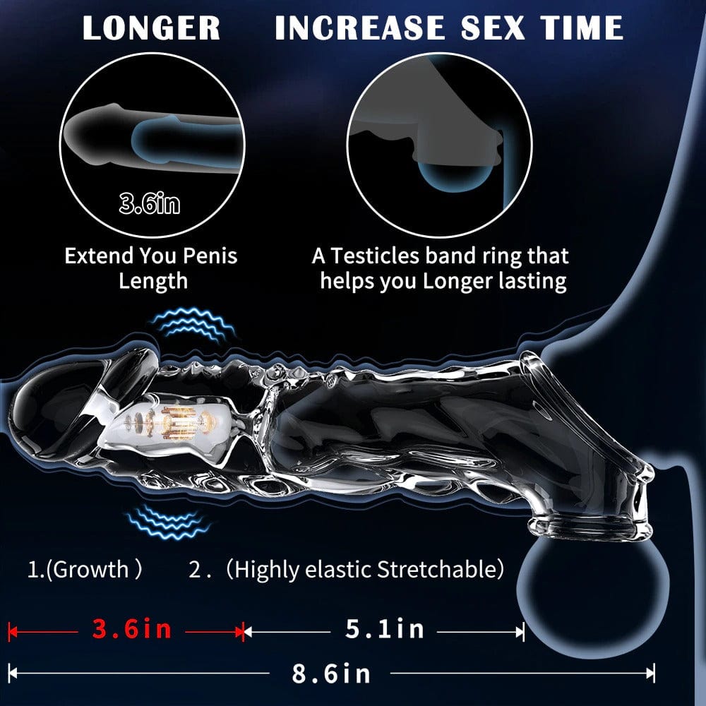 Reusable Penis Sleeve with Vibrator Penis Ring 8.6 Inch Clear Cock Ring Extender Soft Dick Enlarger for Couples Reusable Condoms Pornhint picture