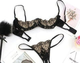 SEXY Black Lace See Through Bra and Panty Set| Sexy Push Up Hollow Out Underwire Embroidery Cupless Bra| Sexy Lingerie Set| Lingerie