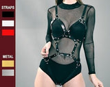 Uncensored full body eco leather pentagram women harness, Fetish BDSM plus size strapon bondage, Custom size handmade design clothing