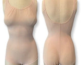 Vintage 70s nude sheer mesh shapewear, girdle, shaper, bodysuit,hook crotch-Small