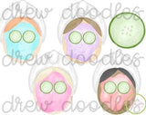 Watercolor Spa Girls with Face Masks Digital Clip Art Set- Instant Download