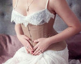 Women underbust corset, Beige waist training corset, Nude steel boned corset