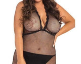 WomenÕs Plus Size Sexy Black Fishnet Lingerie Teddy Babydoll Dress Crotchless Bodystocking Curvy Women 1X - 3X