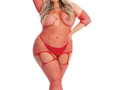 WomenÕs Plus Size Sexy Red One Piece Sheer Fishnet Lingerie Teddy Babydoll Bodystocking Curvy Women Crotchless