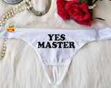 Yes Master Thong  , Sexy Crotchless Panties , G-String , Custom Personalized Thong ,Hotwife Sexy Gift , Owned Slave Lingerie