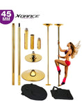 X-Dance Portable 45mm Dancing Pole Kit Fitness Stripper Static Spinning Dance Exercise with DVD Club Home (Gold)