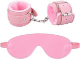 Adjustable Handcuffs Ankle Bracelets SM Bondage Kit, Sexy Handcuffs + Leather Blindfold Bondage Role Play Sex Toys for Adult Couple(Pink)