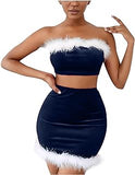 wodceeke Women Christmas Lingerie Skirts Set Velvet Santa Babydoll Pajamas 2 Piece Sexy Tube Top Wrap Mini Skirt Nightwear