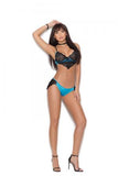 Satin and Lace Underwire Bralette With Adjustable Strap and Matching Lined Panty With Lace - Extra Large - Blue / Black