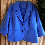 Vintage 3X 4X CROPPED JACKET SWING Style Brocade Style Two Button Front Work Casual Dress Dinner Fully Lined Plus 40s 50s Inspired Blue