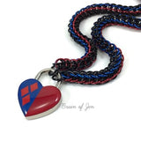 Women's Slave Collar Harley Quinn Inspired Red and Blue Heart Lock