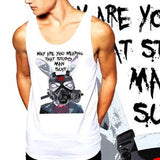 Why Are You Wearing That Stupid Man Suit Tank Top Anarchy Bunny Gas mask Cotton Tank