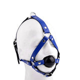 Leather Ballgag Ball gag head harness BDSM Bondage restraint DEEP BLUE premium hand made quality Ga15Blu