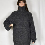 Hand Knitted WOOL MOHAIR pullover women sweater turtleneck soft thick jumper with raglan sleeves
