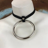 The Goliath Collar, Leather Collar With Metal Ring, Minimalist Unisex Collar, Oversize Ring Collar