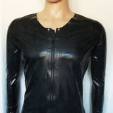 Men's latex shirt with zipper and long sleeves, V-neck
