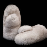 Natural Blue Fox Fur Teddy Bear Mittens Gloves