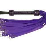Metal Tipped Dee Ring Flogger - Heavy Impact - Purple Leather Tails - Your Choice of Handle Color and Braiding