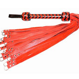Metal Tipped Dee Ring Flogger - Red Leather Tails with Heavy Impact - Your Choice of Handle Color and Braiding