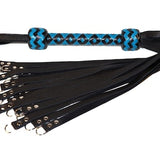 Metal Tipped Dee Ring Flogger - Black Leather Tails - Heavy Impact - Your Choice of Handle Color and Braiding
