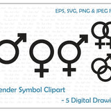 Gender Symbols Clipart -  Vector Set / Downloadable Clipart / SVG, JPG, PNG, Eps Files