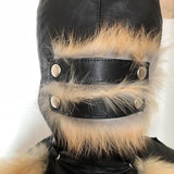 Fur Bondage isolation hood - Custom Face Mask - Leather Fetish Mask - BDSM Masks - Fetish Sexy Mask - Motorcycle Mask - Bdsm-gear for Women
