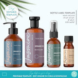 Printable Body Product Bottle Label Template (4 Sizes) - DIY Elegant Cosmetic Labels, Editable Body Oil Lotion Label Design, Shampoo Label