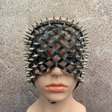 The Hellraiser Spike Eye Mask, Leather Mask With Spikes, Fashion Face Harness, Hand Dyed Leather Strap Face Mask, Adjustable Leather Mask