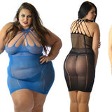 US Size 2-24 Criss Cross Straps Dress Bodycon Plus Size Fishnet BBW Suspenders Clubwear Sheer Stretchy See Though Lingerie Curve