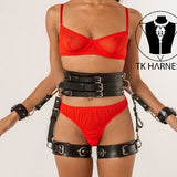 Bondage waist belt, Leather BDSM corset, Leather harnesses for women plus size, Bondage harness women, Harness with cuffs, BDSM bondage set