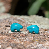Zuni Fetish style Turquoise Bear Stud Earrings, with Sterling Silver posts (2 varieties with or with out black matrix)