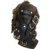 M2 Leather Padded Muzzle Gag with Posture Collar and Front Dring Mature BDSM