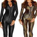 Snake Print Latex Cat Suit Leather Bodysuit Clubwear Catsuit for Women latex