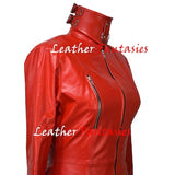 Women Real leather gothic bodysuit/catsuit & separable BDSM neck collar/ Women Genuine Leather Fetish Bodysuit With stand up Collared dress