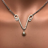 Male chastity Original sterling silver copper wire Mistress Abstract Cock Balls capture V necklace Goddess Keyholder 6mm glass pearl bead