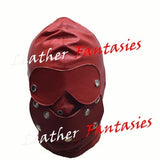 Genuine Leather Red Medieval Fetish Hood Mask With Detachable blindfold, mouth piece For Adult play Unisex BDSM Slave Sensory Deprivation