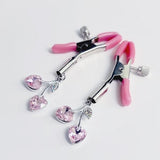 Pink Adjustable Nipple Clamps with Gemstone Heart Cherry Pendants. MATURE, DDLG, BDSM