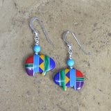 Zuni Fetish style Bear Earrings (Multi Inlay), beaded with Sterling Silver & Turquoise (Available in 2 sizes)