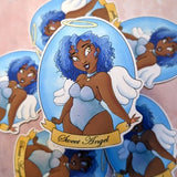 Sweet Angel | Heavenly Beauty | Blue White Wings Black Woman |  Vinyl Matte Sticker Decal Laptop Skateboard Notebook