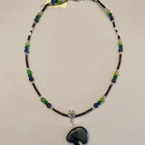 Zuni Carved Animal Bear beaded necklace in Lapis, Jade and Chalcedony