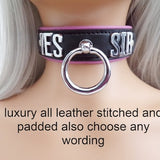 yes sir lockable real leather stitched and padded fetish collar with 30mm pull ring bondage collar