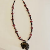 Zuni Fetish Carved Animal Bear Brown Opal with Rhondonite Bears and beads Necklace