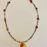 Zuni Fetish Carved Animal Bear in Red Aventurine and Red Agate necklace